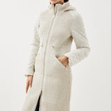 Karen Millen Signature Quilt Faux Fur Hood Longline Coat