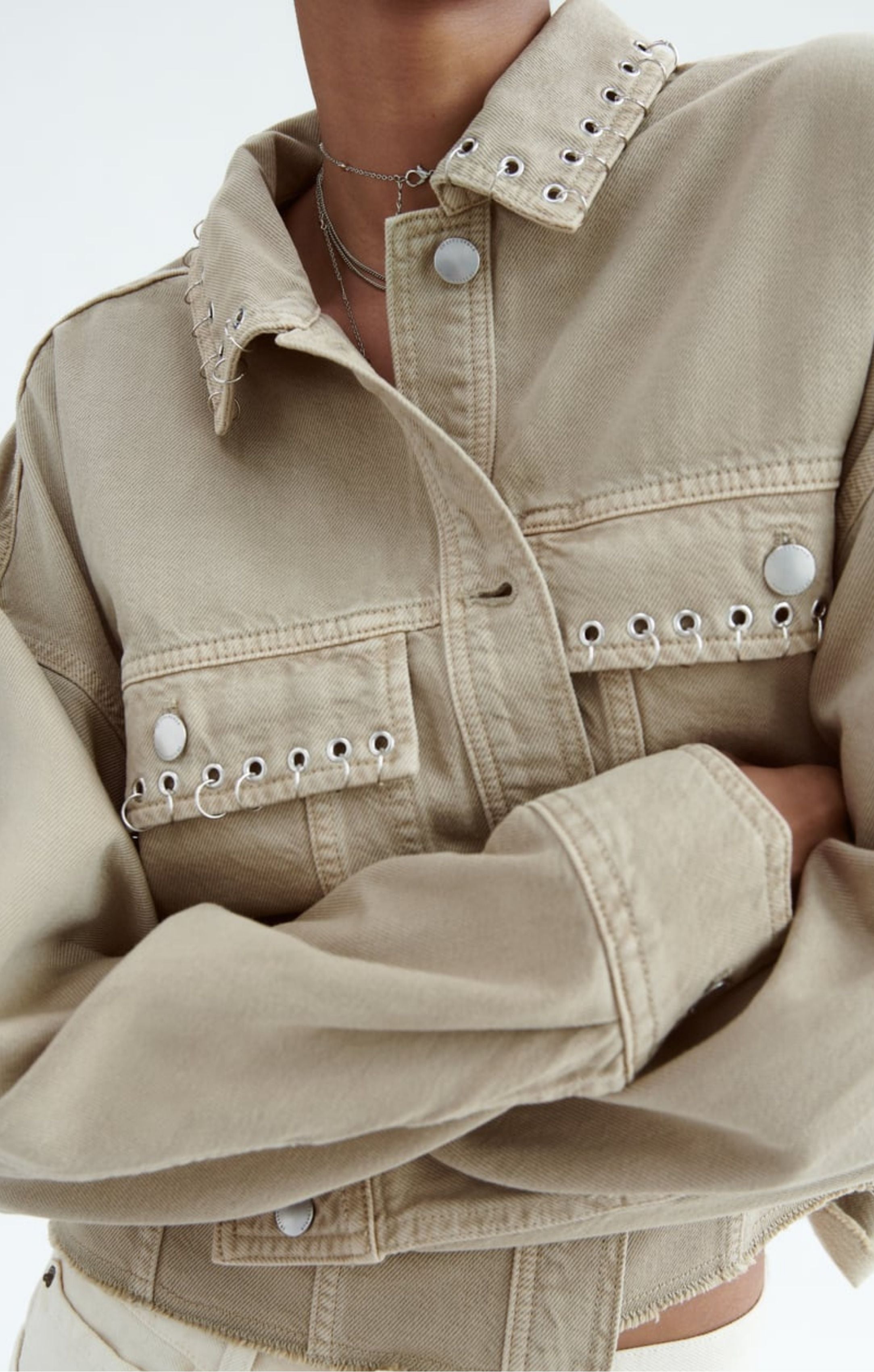 Zara Cropped Overshirt with Piercing Detail