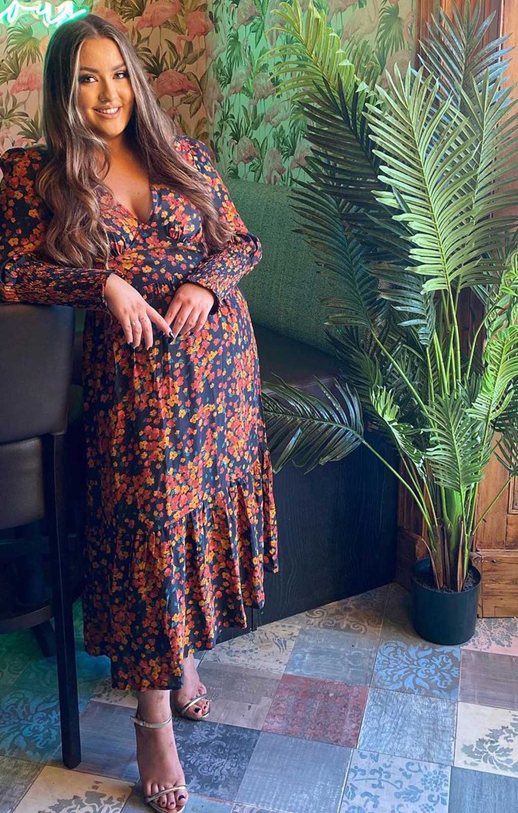 Nobody's Child Black and Orange Floral Cara Midi Dress