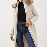 Karen Millen Signature Quilt Faux Fur Hood Longline Coat