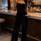 Free People Velvet Tie-Side Dungaree Jumpsuit In Black