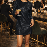 Nobody's Child Black Satin Jacquard Sydney Mini Dress