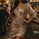 Lavish Alice Gold Balloon Sleeve Pleated Sequin Mini Dress