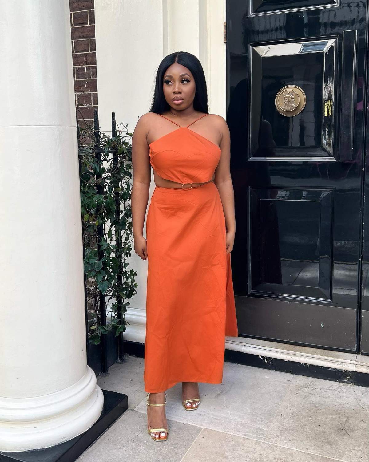Amy Lynn Tan Orange Ava Halter Neck Dress