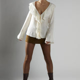 Glamorous Off-White Ruffle-Front Blouse
