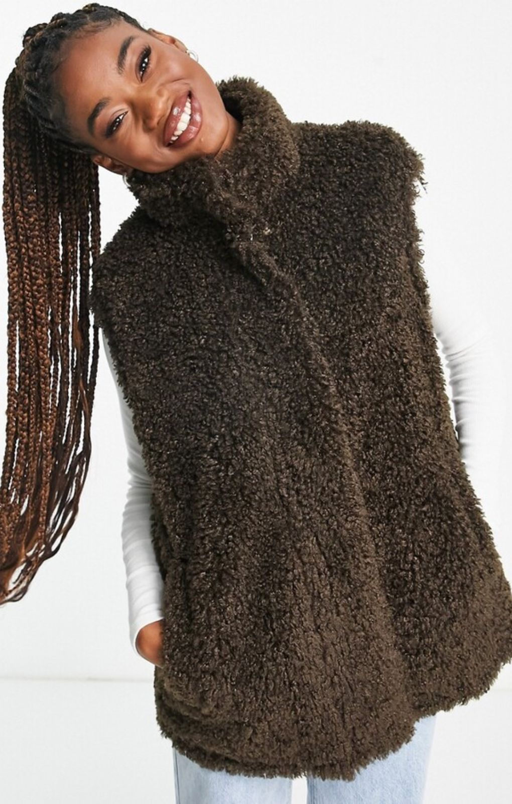 ASOS DESIGN Borg Gilet In Brown