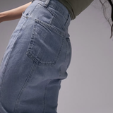 Topshop Tall Highwaist Denim Fishtail Skirt In Bleach