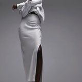 Topshop Tall Ruched Side Maxi Skirt In Light Grey