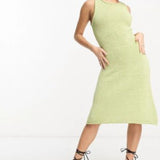 Urban Revivo Knitted Racer Midi Dress In Green