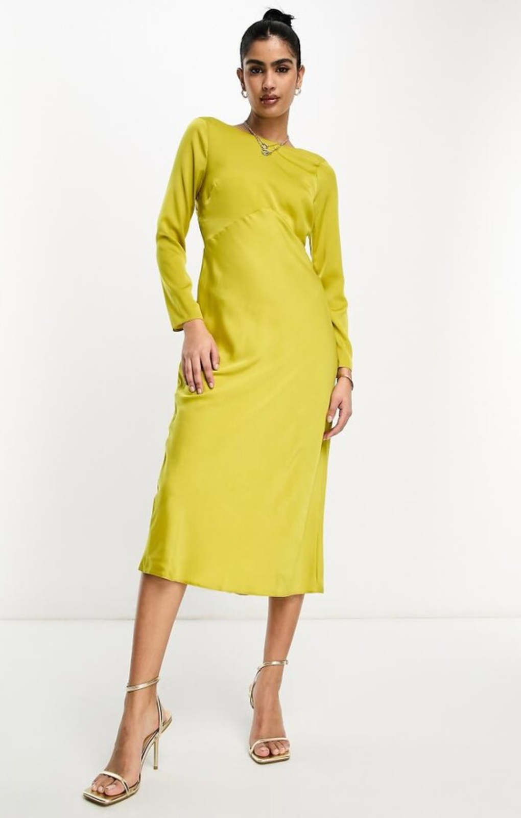 Rent ASOS DESIGN Satin Long Sleeve Maxi Dress With Drawstring Back In Olive | Hirestreet Rent ASOS DESIGN Satin Long Sleeve Maxi Dress With Drawstring Back In Olive | Hirestreet