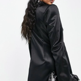 ASOS DESIGN Jersey Exaggerated Shoulder Satin Suit Blazer In Black