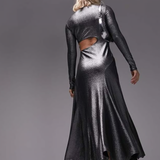 Topshop Metallic Cut And Sew Maxi Dress With Open Back In Silver