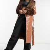 Violet Romance Vinyl Jacket With Faux Fur Trims In Brown