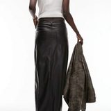 Topshop Tall Leather Look Denim Styled Maxi Skirt In Black
