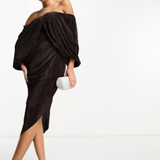 ASOS DESIGN Plisse Overlay Midi Dress With Open Back Detail In Chocolate