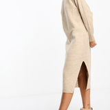 ASOS DESIGN Tall Knitted Oversized Midi Dress With High Neck In Stone