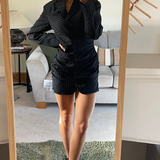 Collusion Gathered Front Blazer Dress In Black Pinstripe