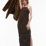Topshop Textured Popcorn Strappy Jersey Midi Dress In Chocolate