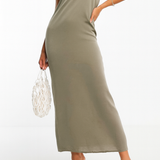 SNDYS One Shoulder Satin Maxi Dress In Olive