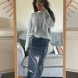 Topshop Denim Stretchy Maxi Skirt In Coated Indigo