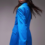 Topshop Extreme Shoulder Waisted Blazer In Azure Blue