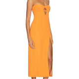Bardot Brisa Bandeau Midi Dress With Split In Orange