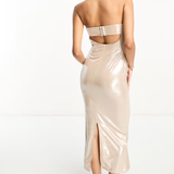 ASOS DESIGN Foil Bandeau Midi Dress In Gold Metallic