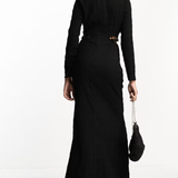 Never Fully Dressed Textured Cut-Out Tassel Midaxi Dress In Black