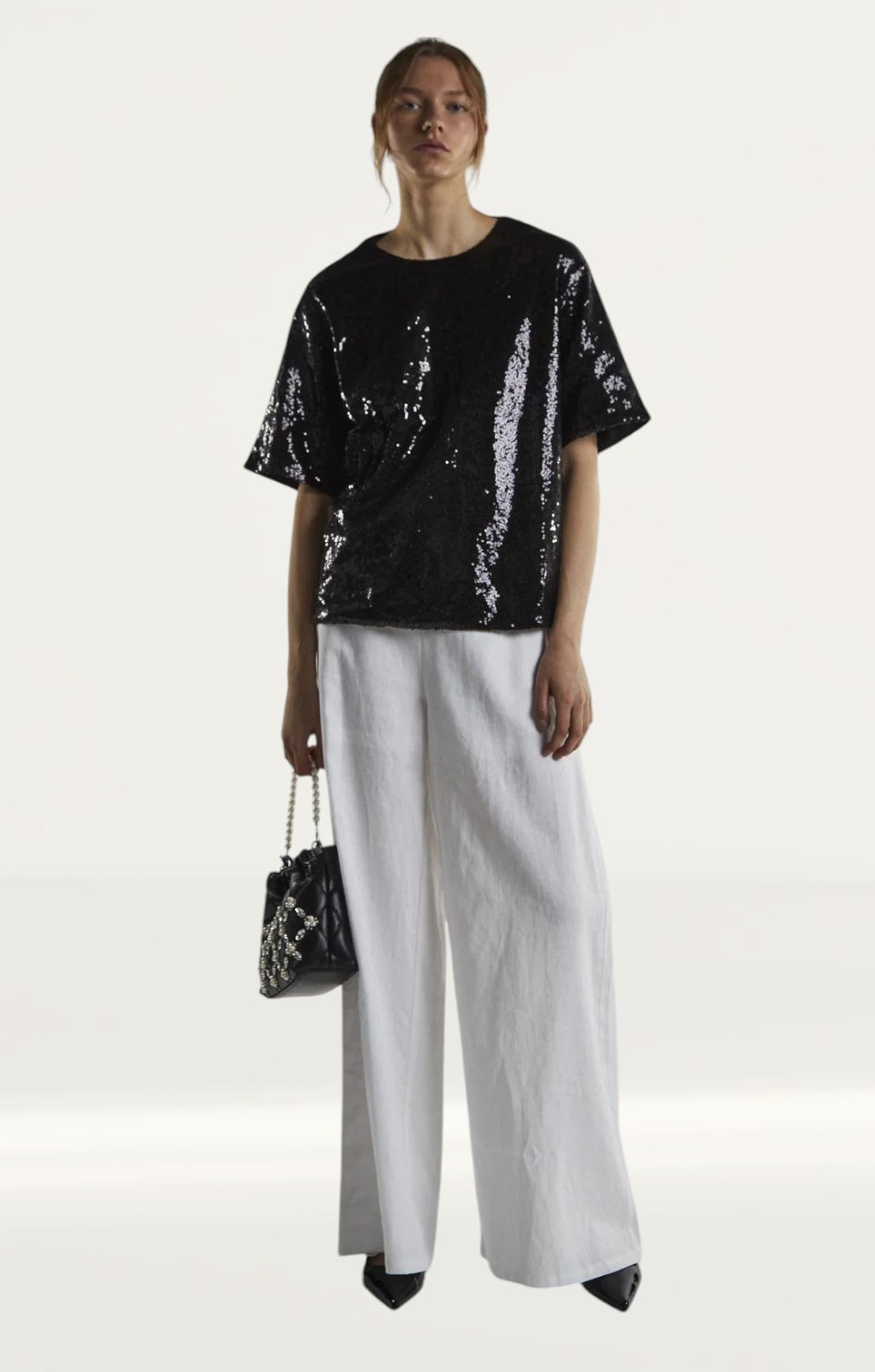 Glamorous Sugar Black Oversized Sequin Tee