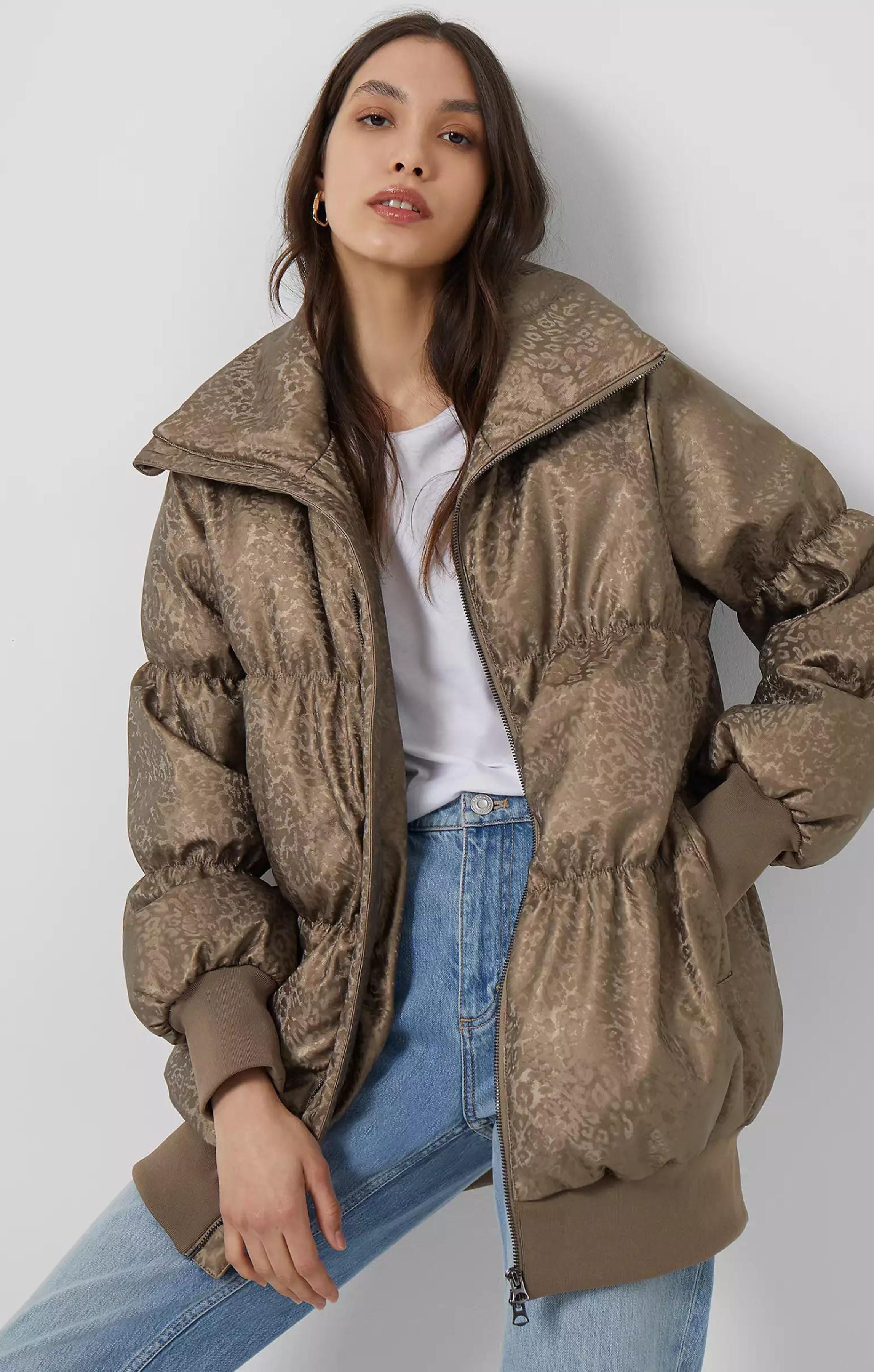 French Connection Eona Leopard Recycled Vegan Leather Puffer