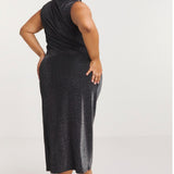 Simply Be Black Glitter Knit Split Maxi Column Dress