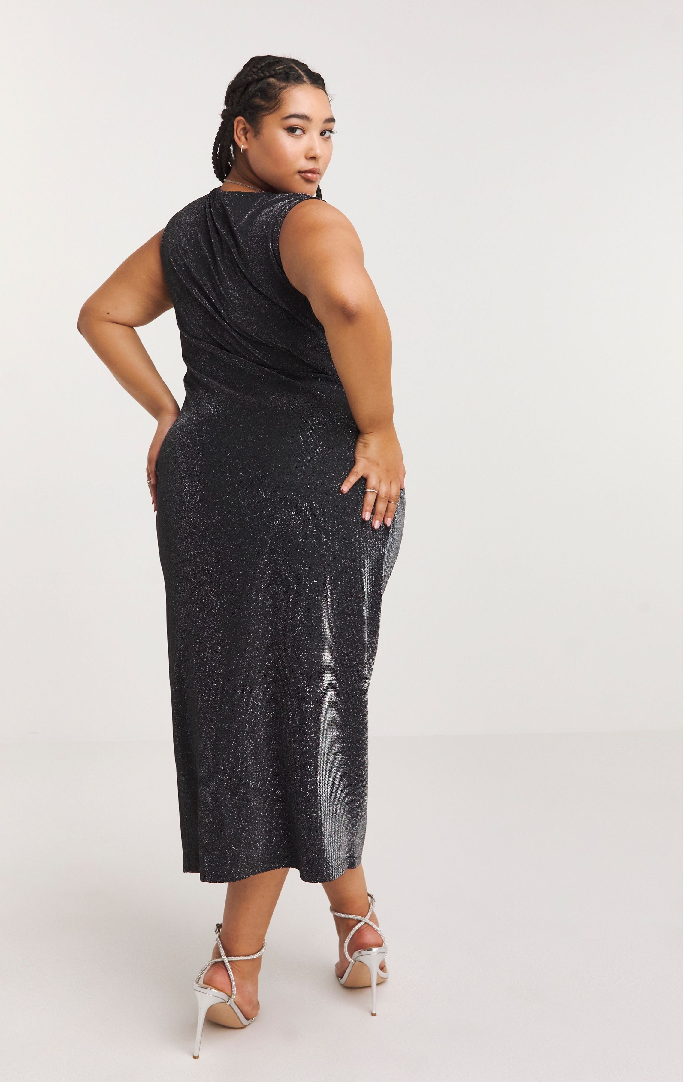 Simply Be Black Glitter Knit Split Maxi Column Dress