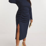 Simply Be Navy Ruched Textured Jersey Midi Dress product image