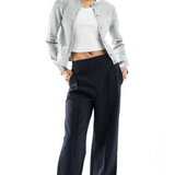 Pieces Tall Wide Leg Tailored Trousers In Charcoal Pinstripe