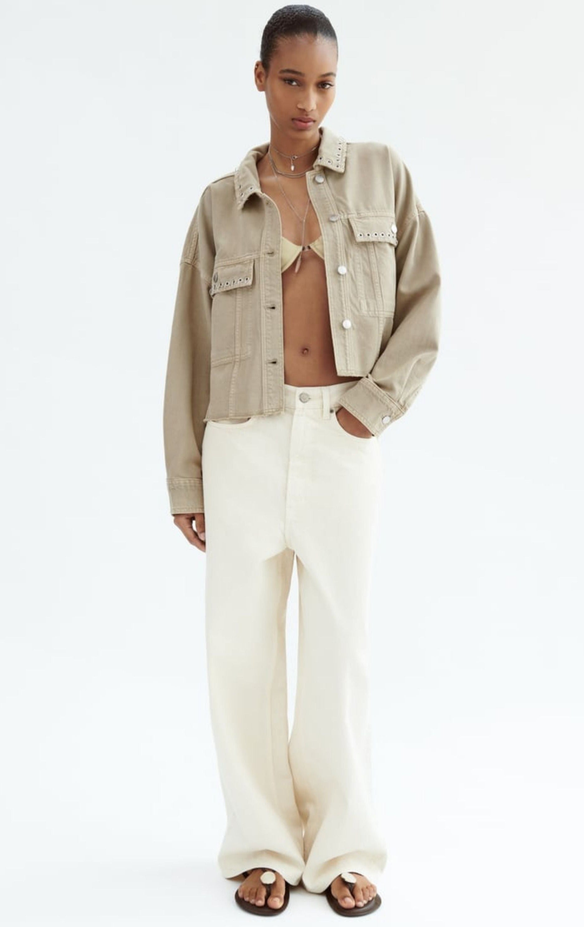 Zara Cropped Overshirt with Piercing Detail product image