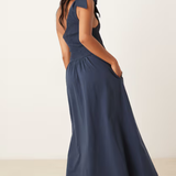 Nobody's Child Petite One Shoulder Navy Shirred Dress Plain