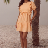 Neon Rose Ruffle Front Smock Dress In Textured Apricot