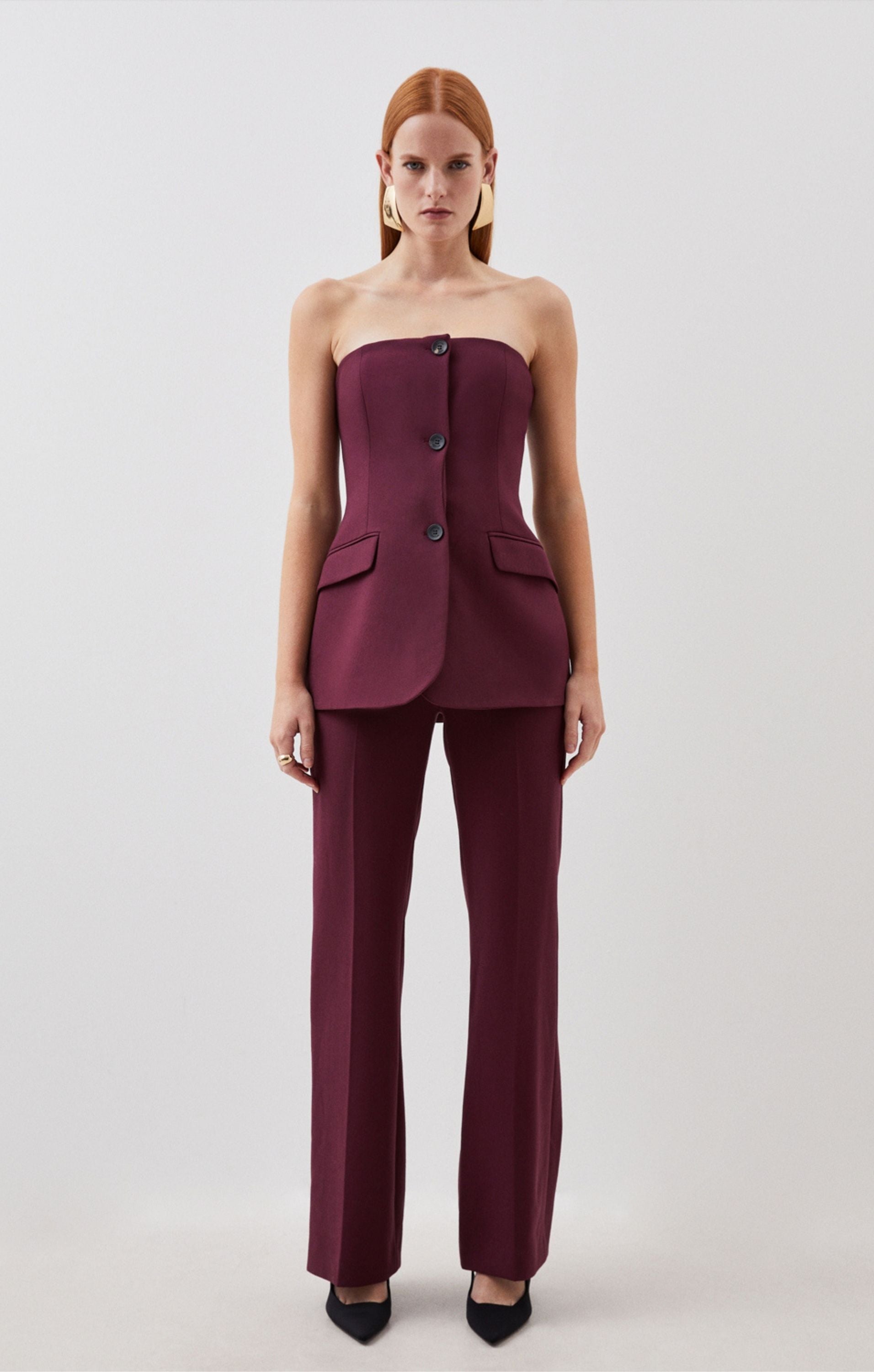 Karen Millen Compact Stretch Tailored Button Bodice Jumpsuit product image