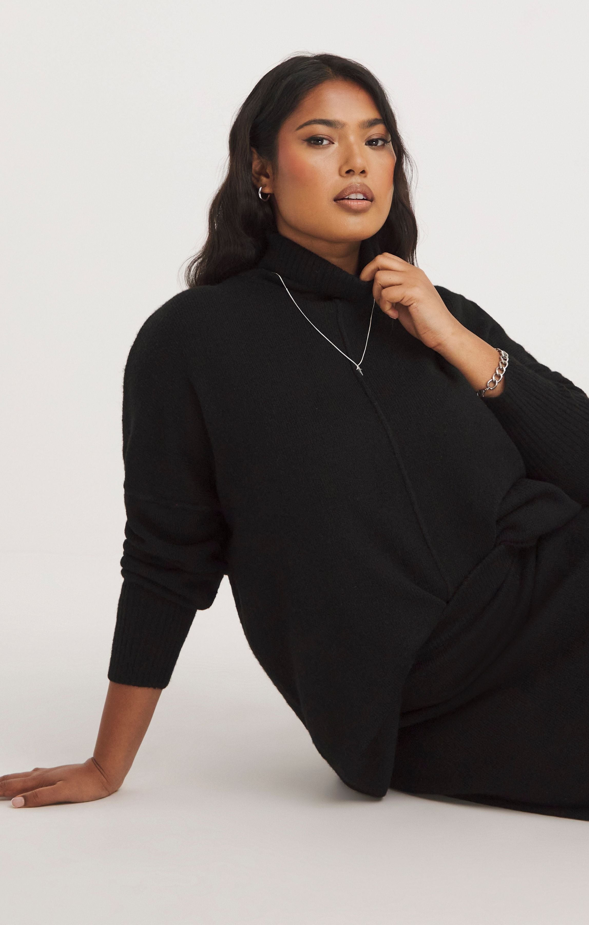 Simply Be Black Roll Neck Longline Jumper