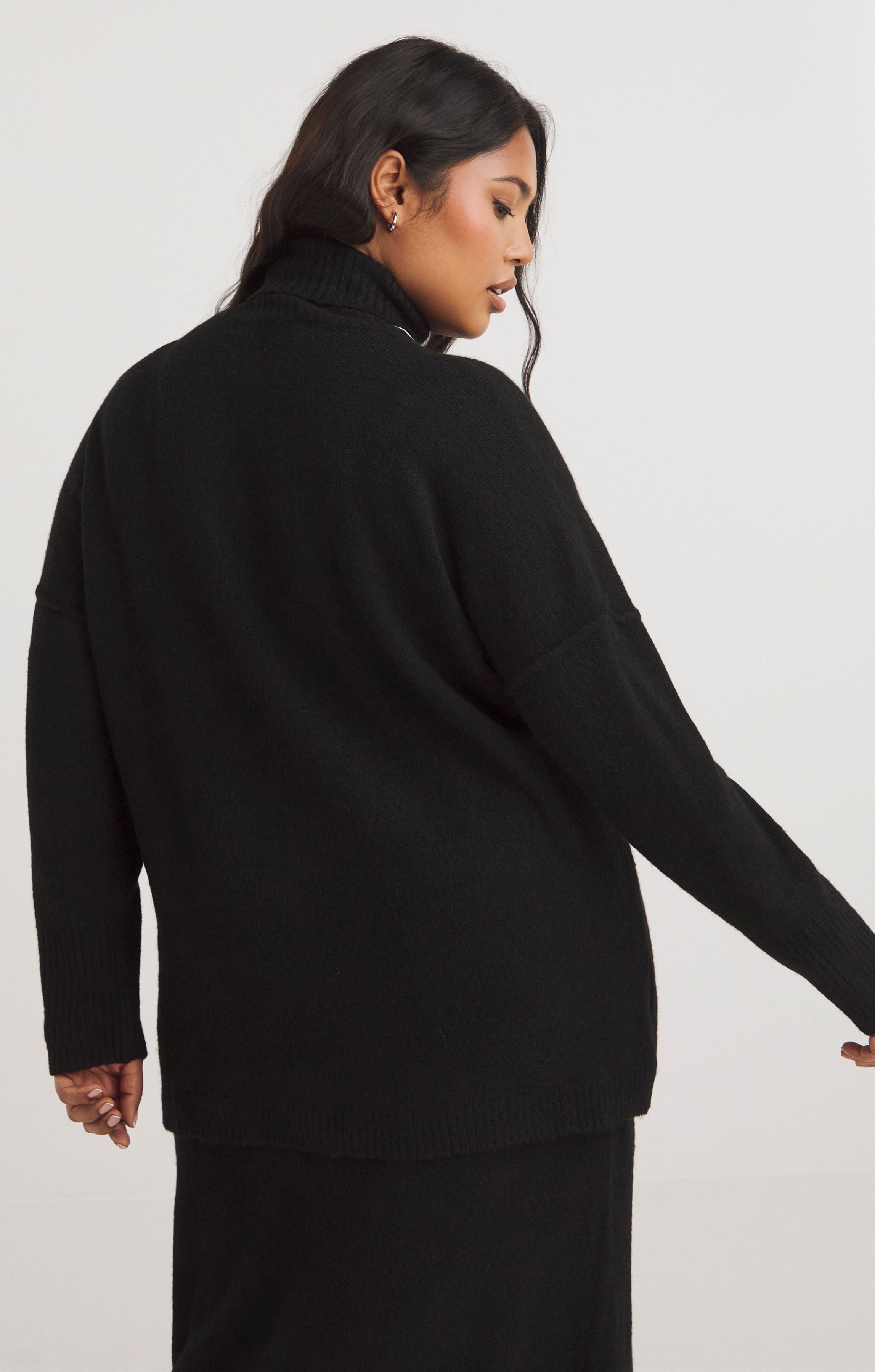 Simply Be Black Roll Neck Longline Jumper