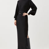 Karen Millen Wool Blend Full Sleeve Belted Funnel Knit Neck Midaxi Dress product image