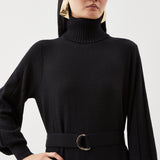 Karen Millen Wool Blend Full Sleeve Belted Funnel Knit Neck Midaxi Dress product image