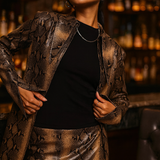 Annorlunda Low Rise Mini Skirt In Shine Brown Snake