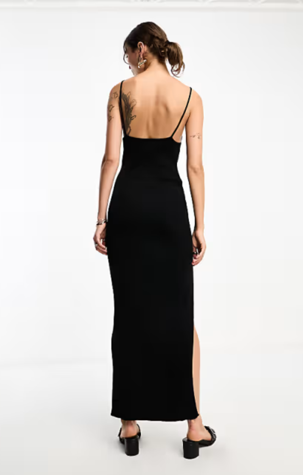 Sndys Fine Ribbed Cut Out Detail Front Spilt Maxi Dress In Black – dresses by SNDYS, available to rent from Hirestreet