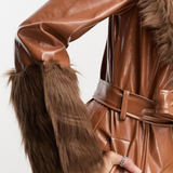 Violet Romance Vinyl Jacket With Faux Fur Trims In Brown