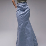 Topshop Tall Highwaist Denim Fishtail Skirt In Bleach