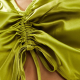 Vero Moda Satin Ruched Front Top In Olive