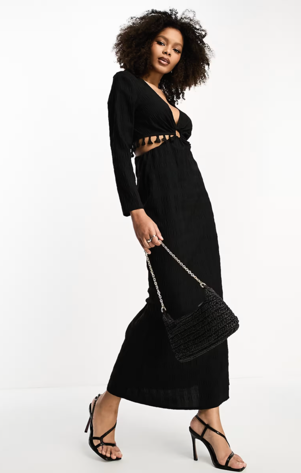 hardware detail cut-out midaxi dress in black Adeline