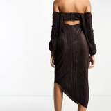 ASOS DESIGN Plisse Overlay Midi Dress With Open Back Detail In Chocolate