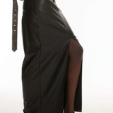 Topshop Tall Leather Look Denim Styled Maxi Skirt In Black
